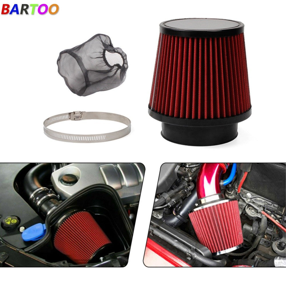 ya 12 5.22 Red 3 76mm Dry Air Filter Inlet Cold Air Intake Cone w/Air Filter Dust Cover