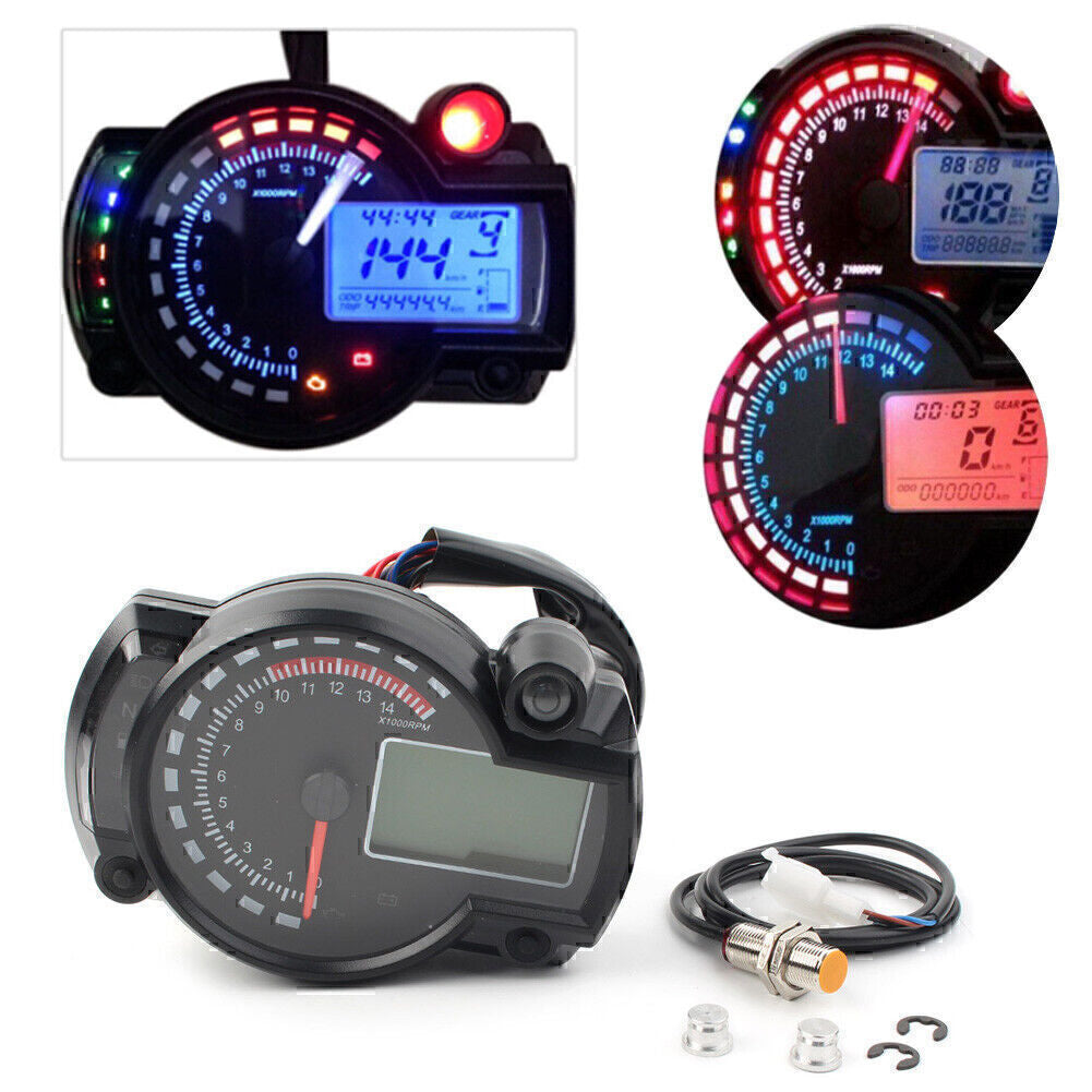 ya 2 6.29 LCD Digit 15000rpm Motorcycle Speedometer Tachometer Gauge Odometer Universal
