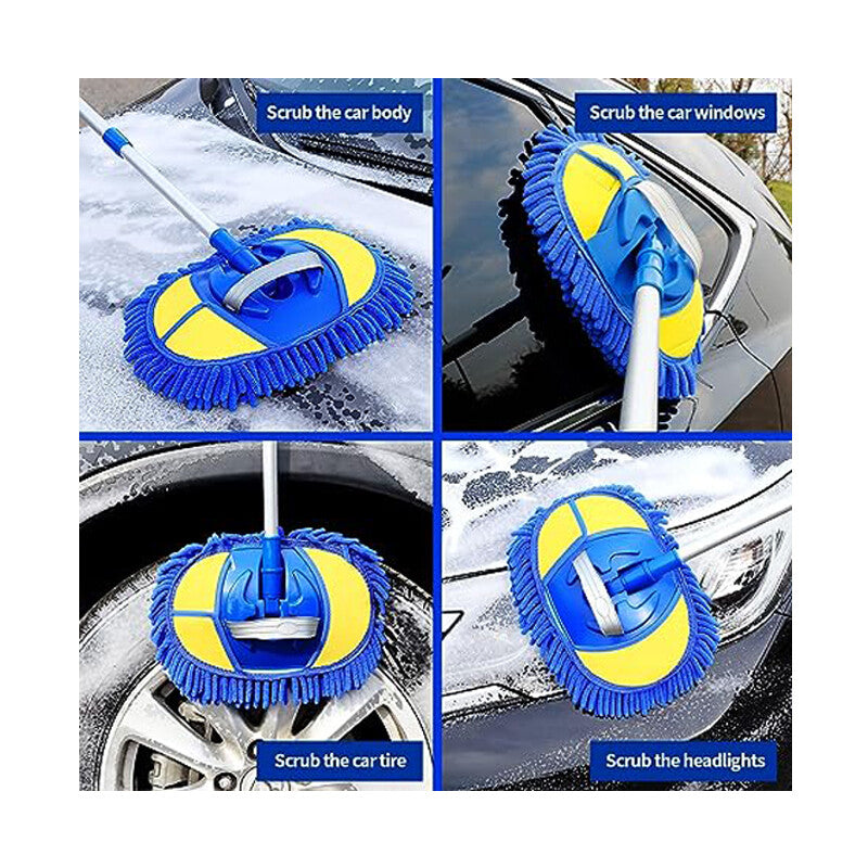 ya 5 8.7 Microfiber Car Wash Brush Mop Kit with stretchable Long Handle Car Cleaning Blue
