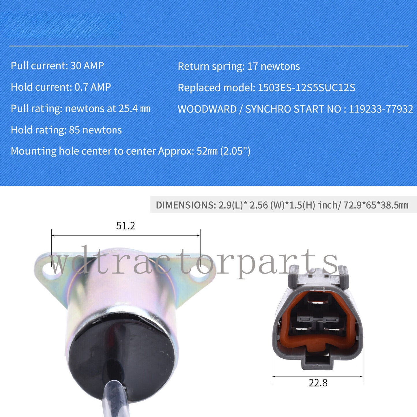ya 1 8.5.4 12V Fuel Shutoff Solenoid 119233-77931 1452-1915 For engines 4TNV106-GGE