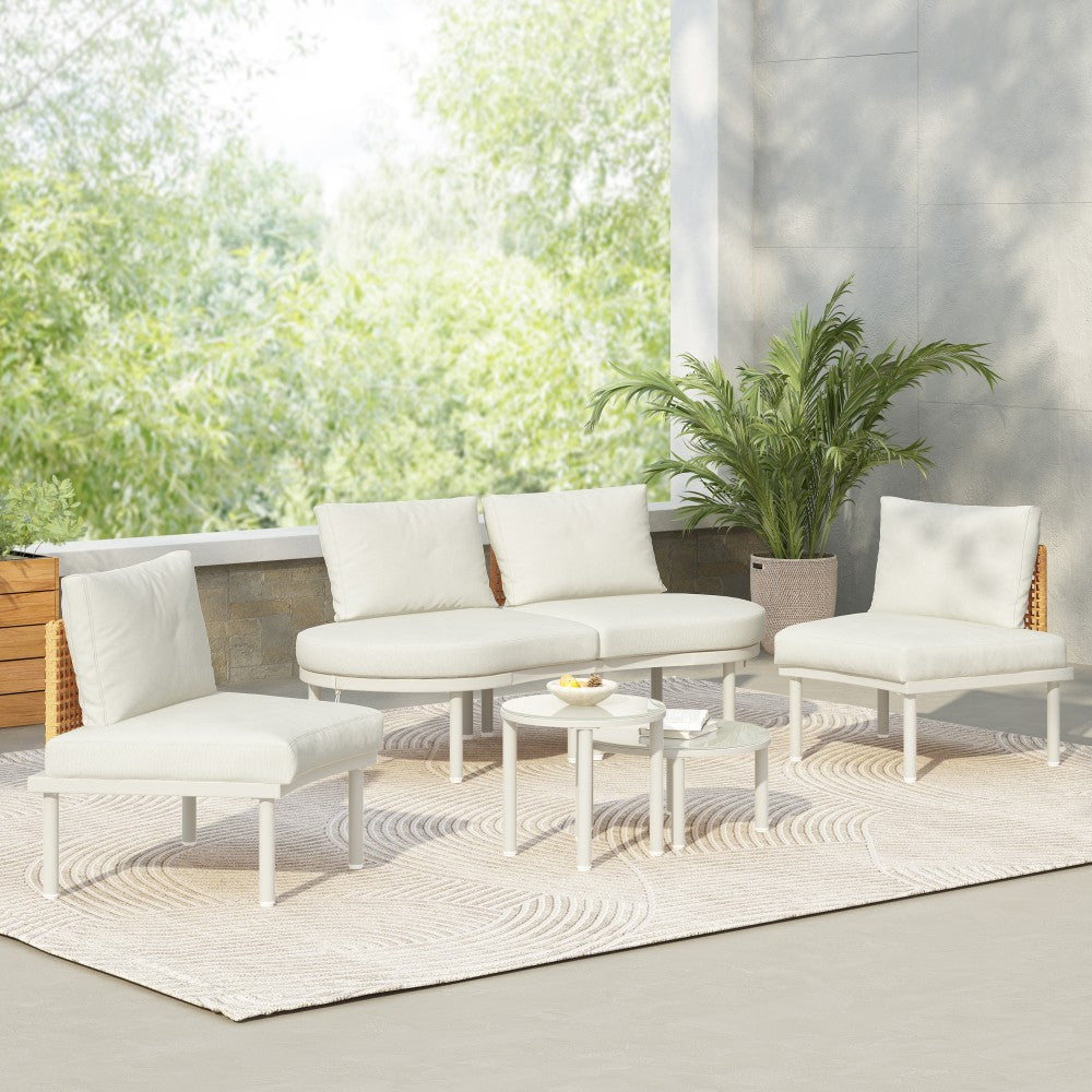 ya 28 6-Piece Patio Wicker Sofa Set Beige - 2 High-Low Coffee Tables,Tempered Glass