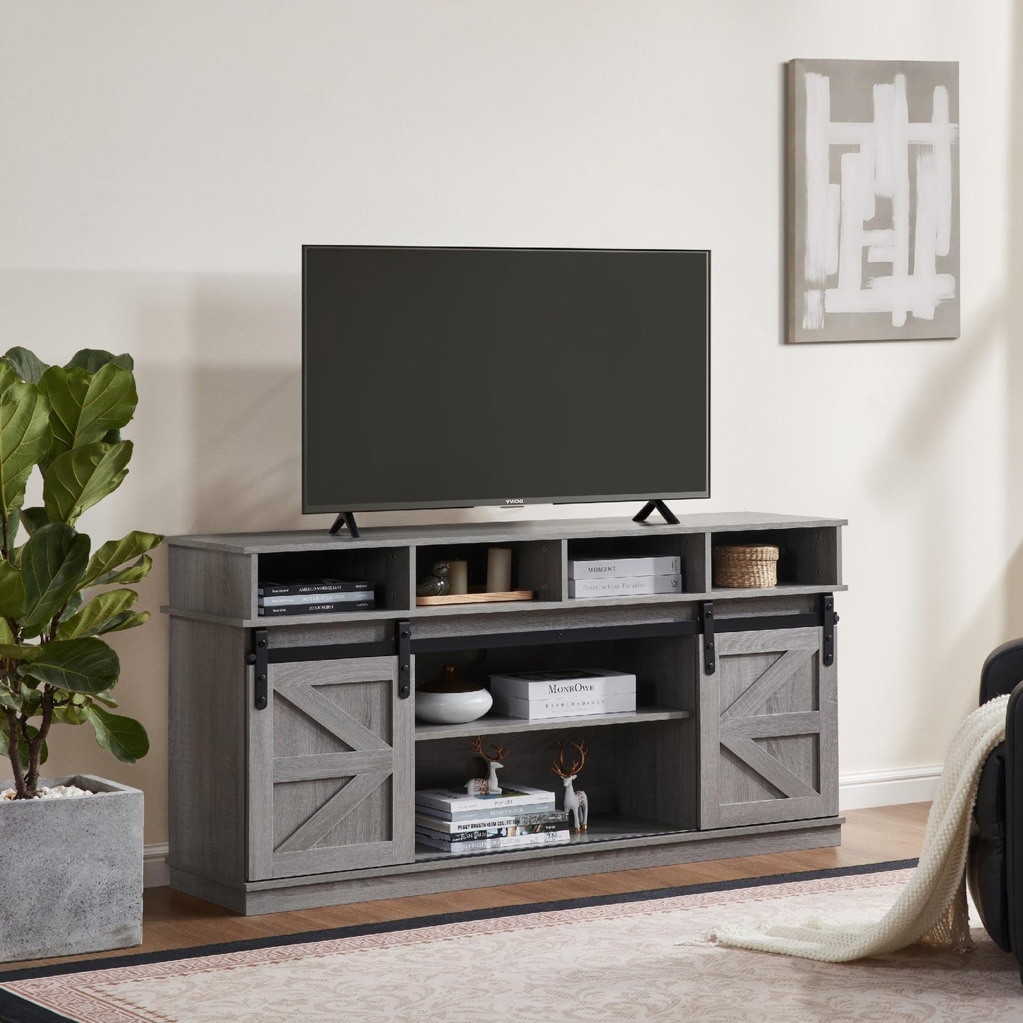 ya 28 TV Stand Storage Cabinet Grey Table With Adjustable For TVs Up To 65