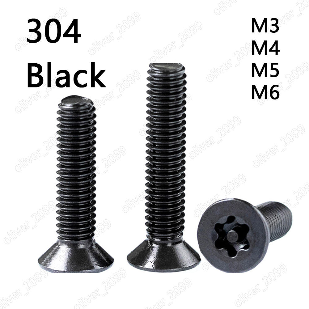 M3 M4 M5 M6 Black 304 Stainless Steel Pin Tamper Torx Countersunk Head Screws