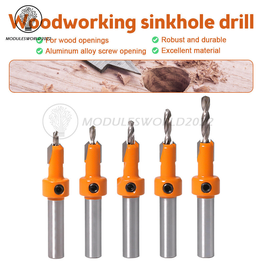 ya 25 5PCS HSS Countersink Drill Bit 8mm Hex Shank Woodworking Pilot Screw Hole Sets