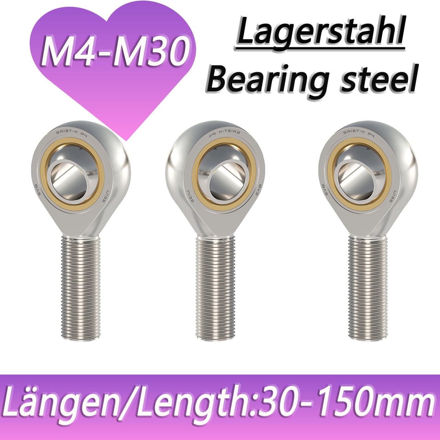Male Rod End, Bearing Rose Joint, Right Hand/Left-hand Thread M4 M5 M6 M8 To M30