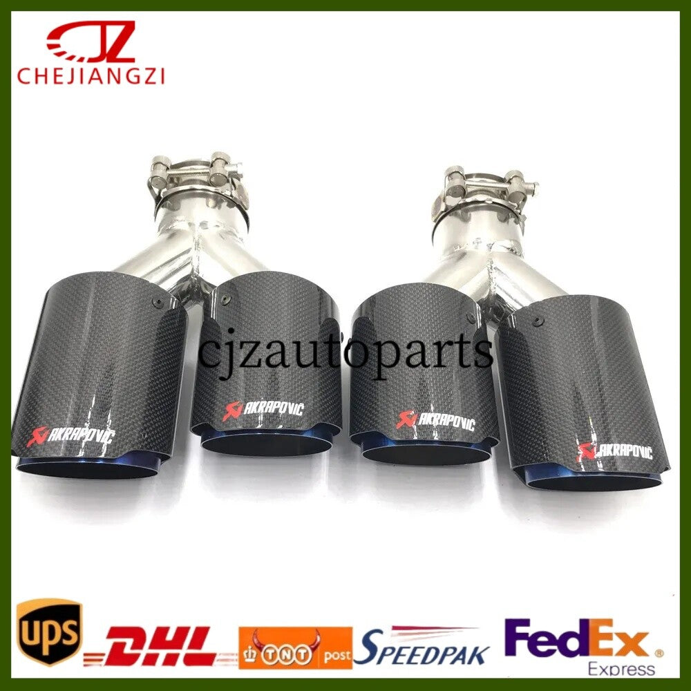 ya 4 6.17.2 Akrapovic Glossy Blue Carbon Fiber Tip Dual Muffler OD:76 89 101 114MM