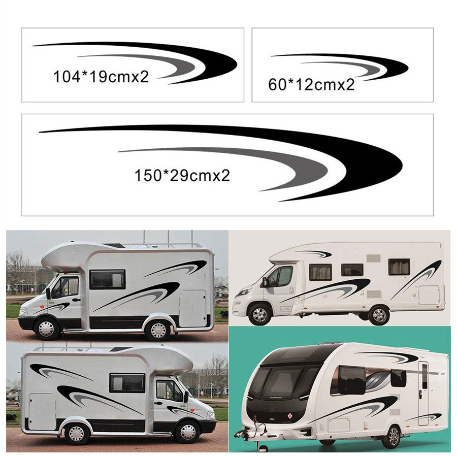 ya 1 7.8 Black + Gray Stickers Body Side Vinyl Graphics Decals Kit For Camper RV Trailer