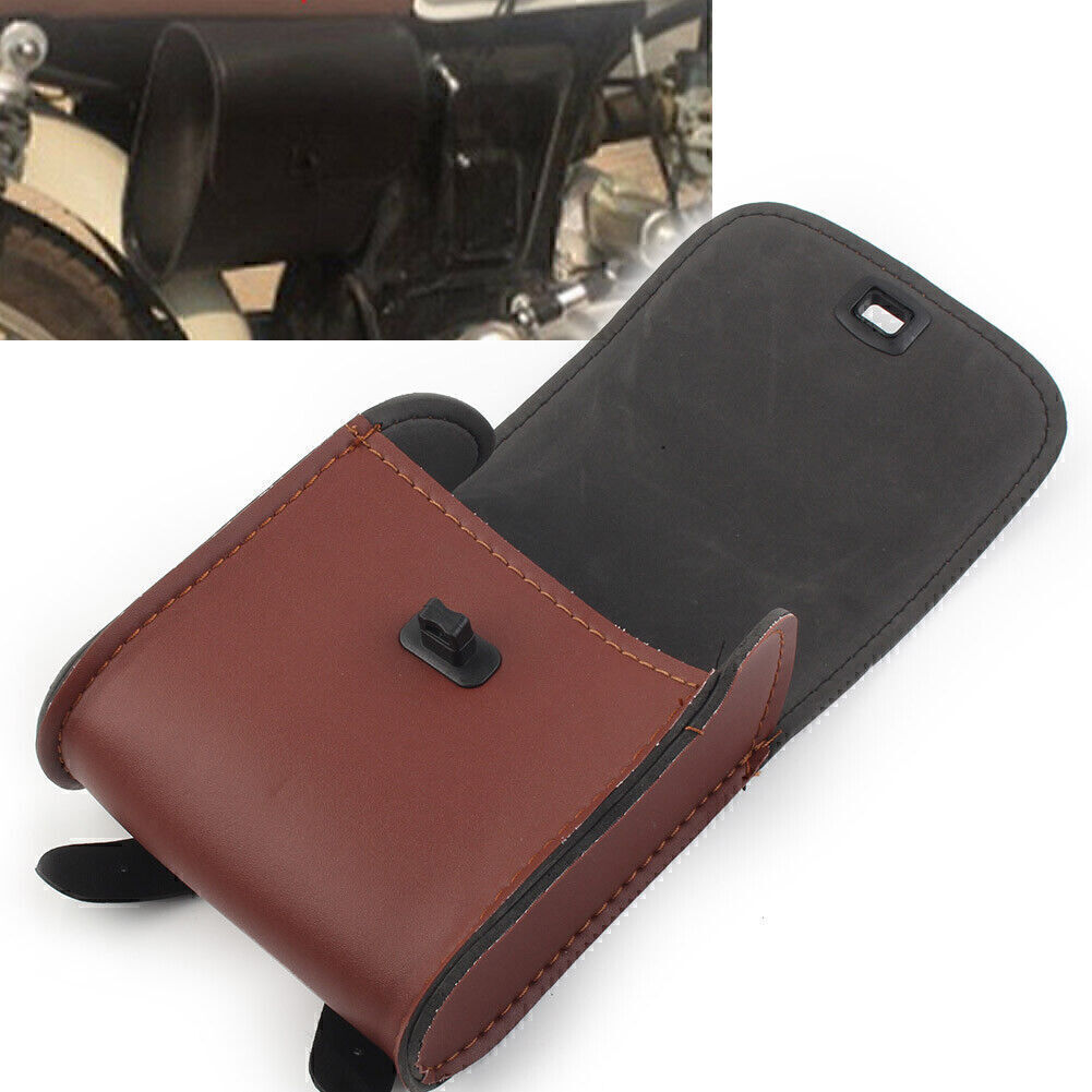 ya 11 6.5 1x UniversalMotorcycle Brown Saddle Luggage Pu Leather Side Tool Bag Storage