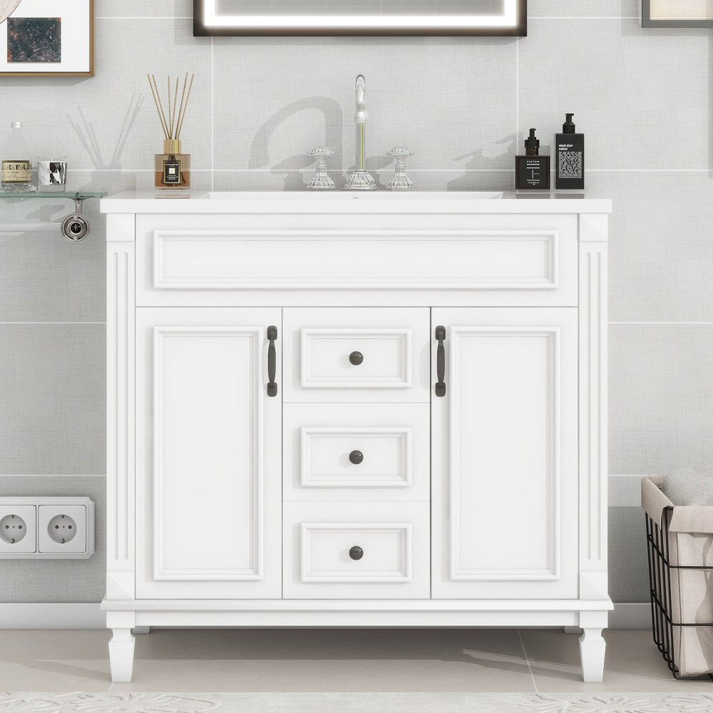ya 28 White 36 Bathroom Vanity with Single Sink Combo Vanity Cabinet w/Six Drawers