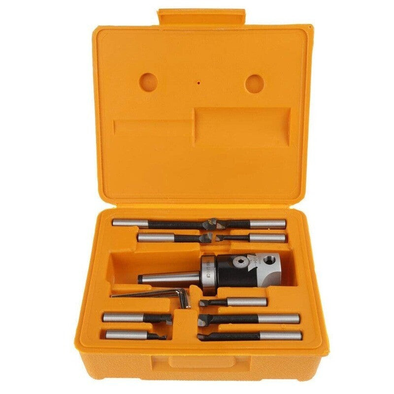 ya 25 9-Piece 1/2 Carbide Boring Bar Set with 2 Boring Head R8 Shank for Boring