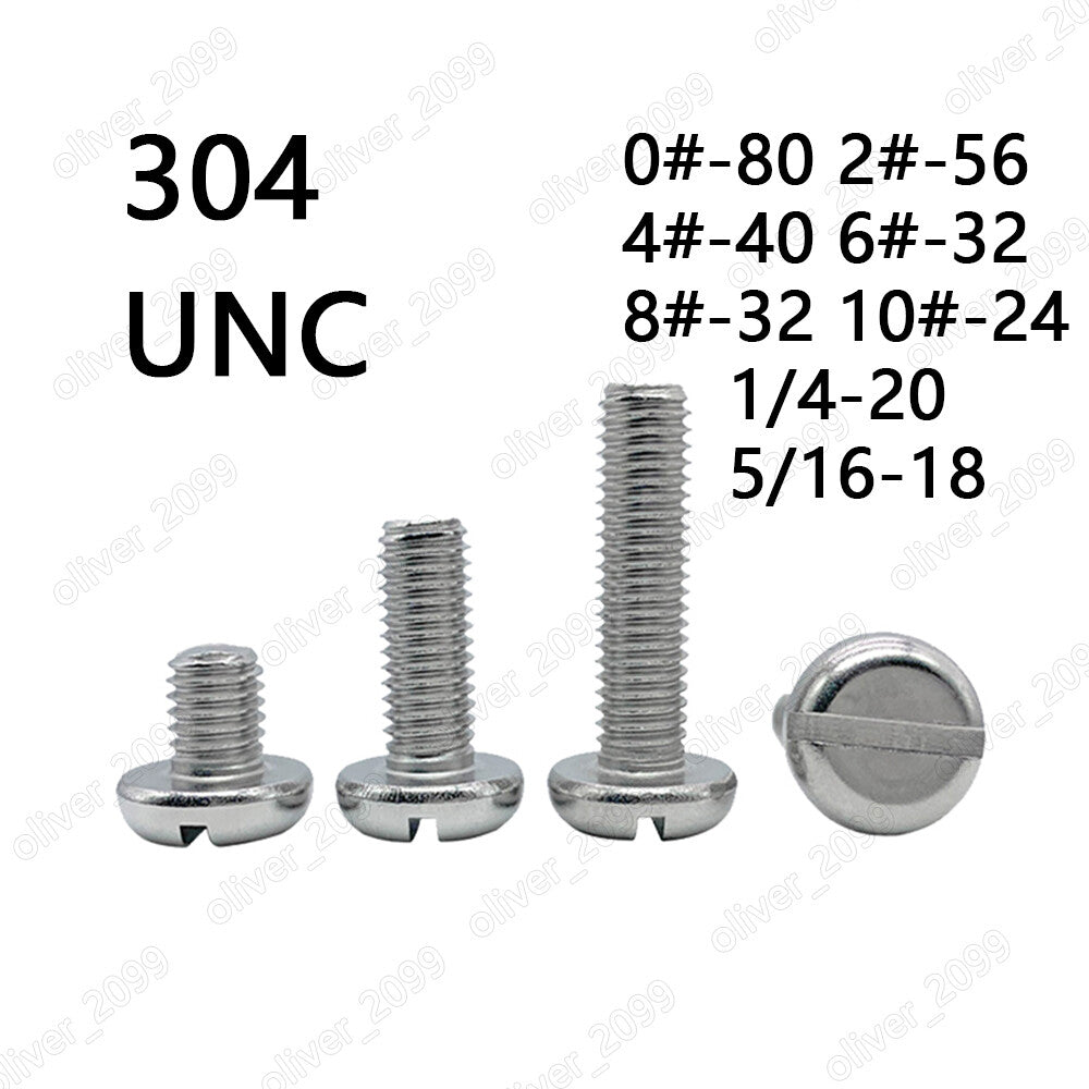 304 Stainless Steel Slotted Pan Head Screws 0# 2# 4# 6# 8# 10# 1/4 5/16