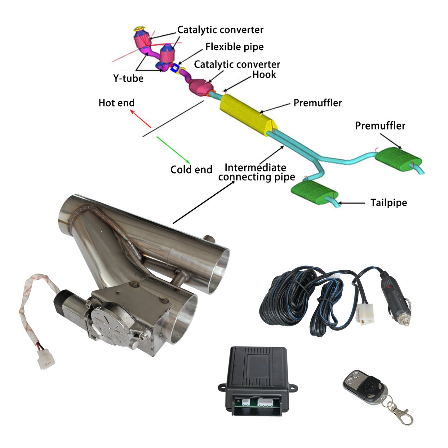ya 5 6.16.2 3inch 76mm Electric Downpipe Catback Control Dual Valve Control Remote