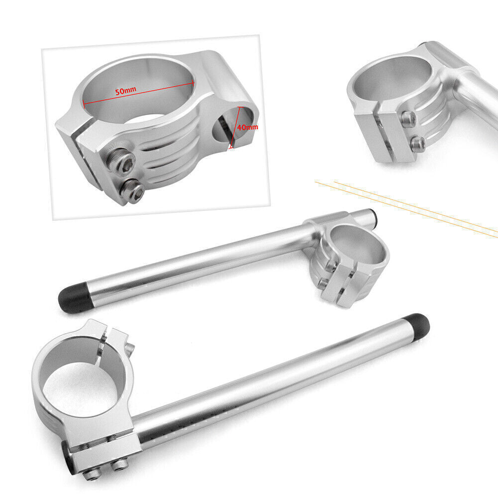 ya 2 6.26 for Suzuki GSXR 600 750 Silver Motorcycle Pair CNC 50mm Clip On Ons Handlebars