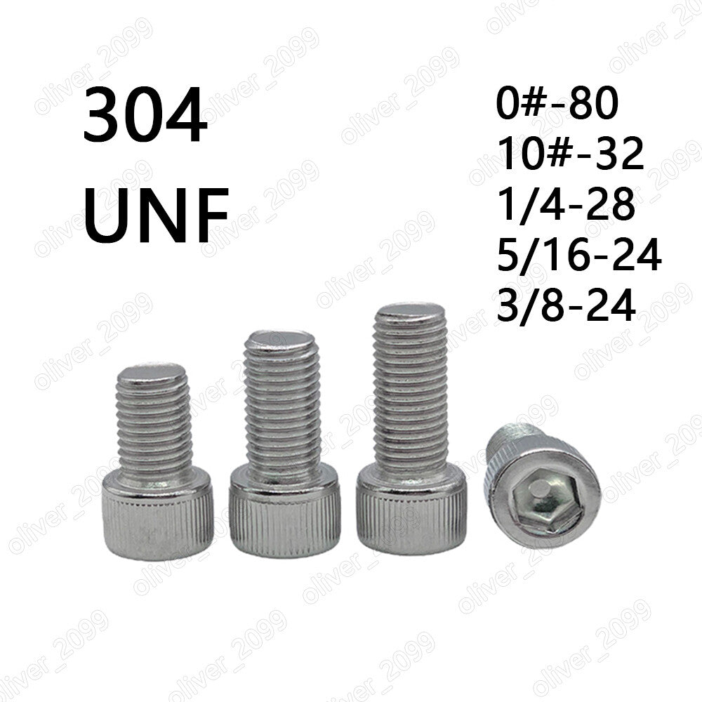 Fine Thread 304 Stainless Steel Hex Socket Bolts Cap Head Screws 0# 10# 1/4 5/16