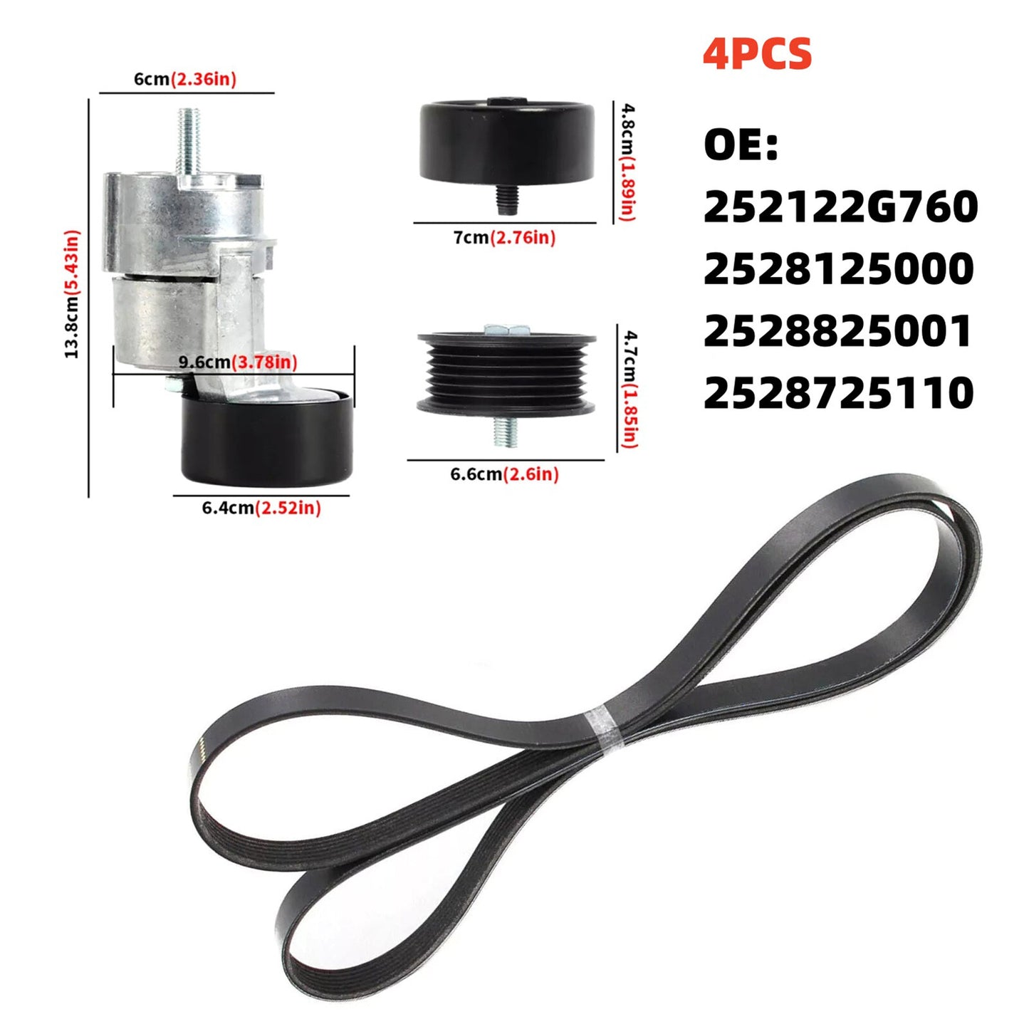 ya 2 6.26.2 Engine Belt Tensioner & Idler Pulley V-Ribbed Belt Kit for Kia 2.0 2.4L 6PK2125