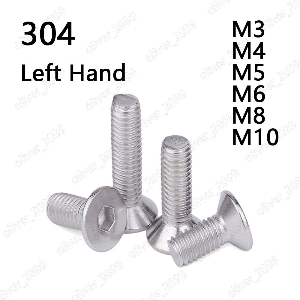 304 Stainless Steel Hex Socket Countersunk Head Screw Left Hand Thread M3 M4-M10