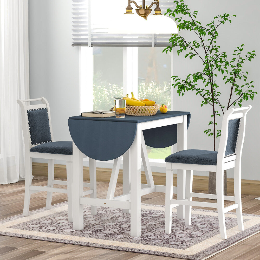ya 28 Wood Counter Height Dining Set 3-Piece , Drop Leaf Table w/2 Upholstered Chairs