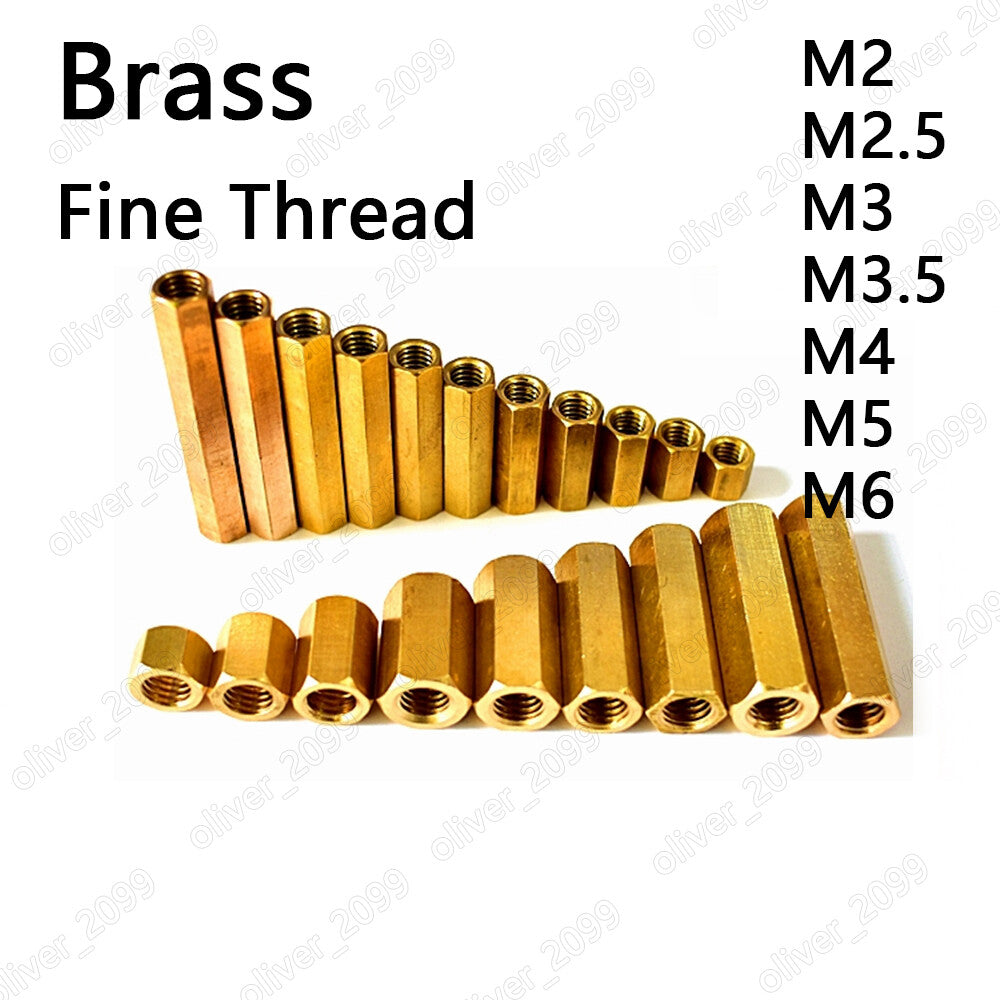 Fine Thread Brass Hex Column Standoff Support Spacers Pillar M2 M2.5 M3 M4 M5 M6