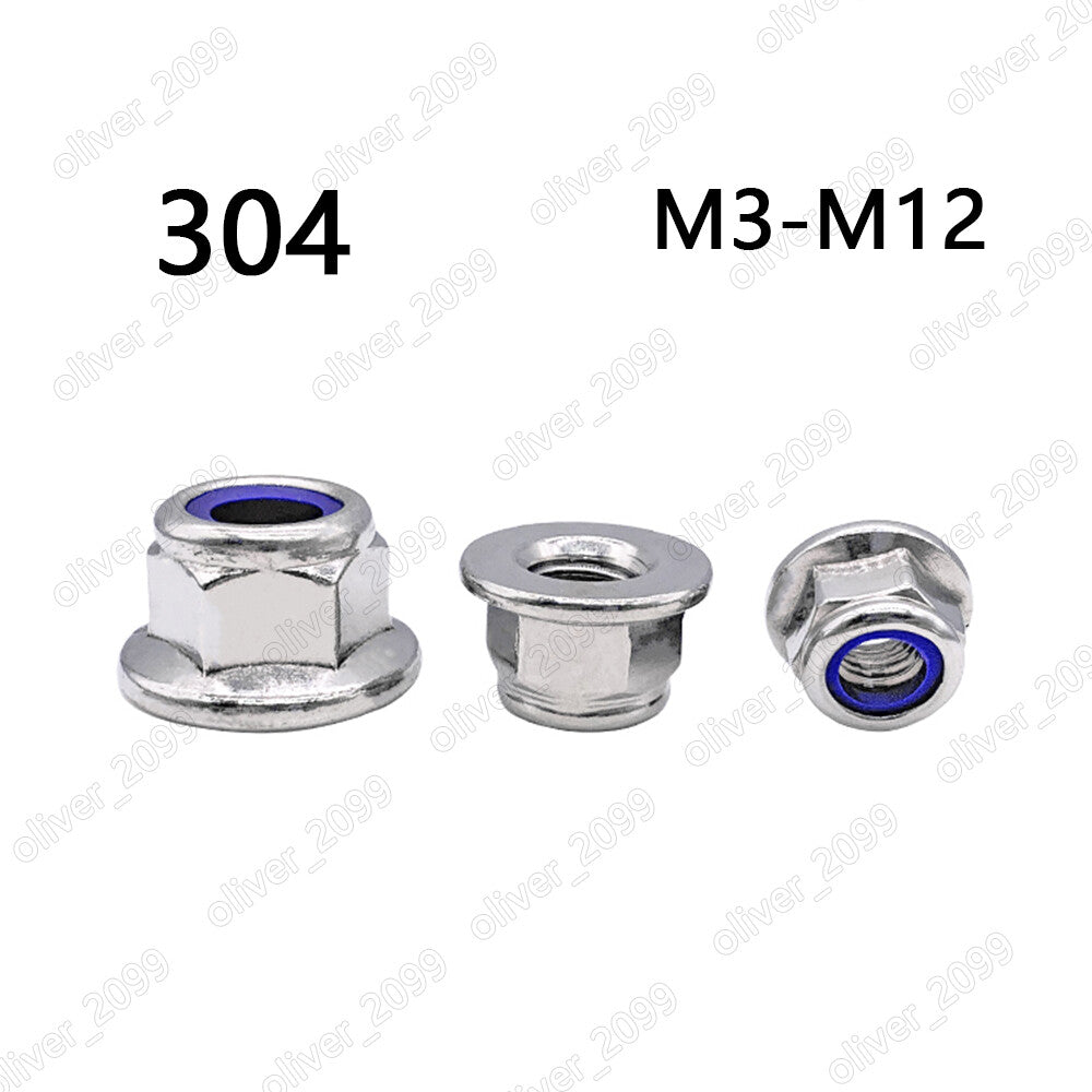 304 Stainless Steel Hex Flange Lock Nut With Nylon Insert M3 M4 M5 M6 M8 M10 M12