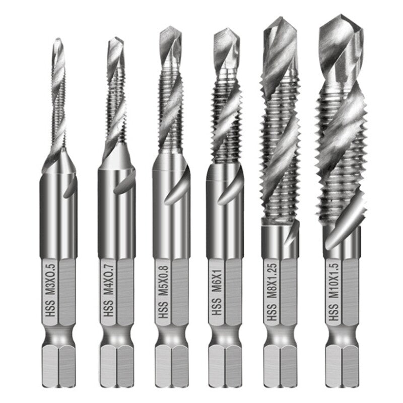ya 25 6pcs M3-M10 Screw Tap Drill Bits HSS Taps Countersink Deburr Set Metric