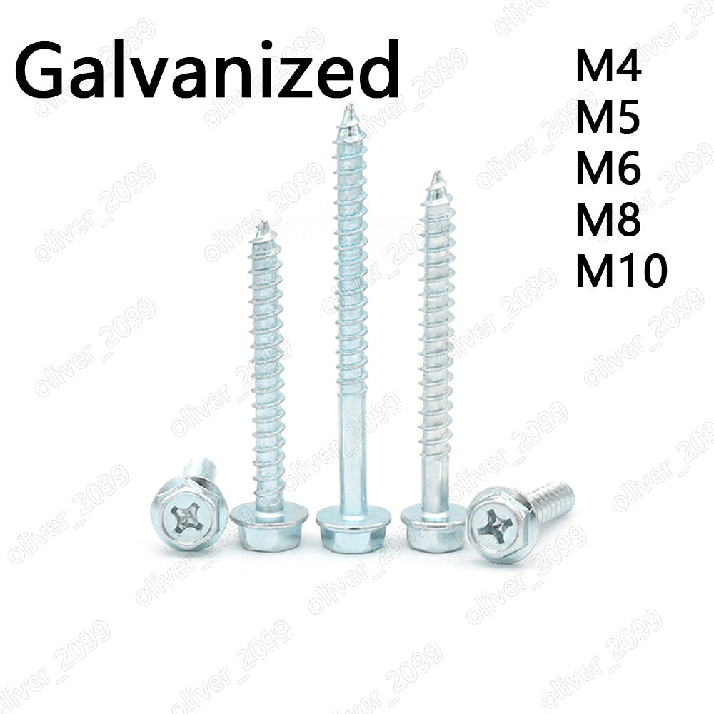 Galvanized Steel Phillips Cross Hex Flange Head Self Tapping Screws M4 M5 M6 M8