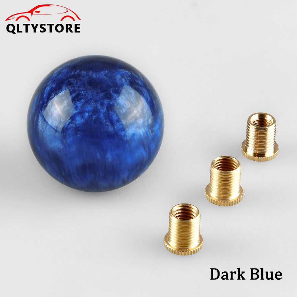 ya 11 6.5 1* Marble Style Round Ball Shift Knob Gear Shifter Head w/3 Adapters Dark Blue
