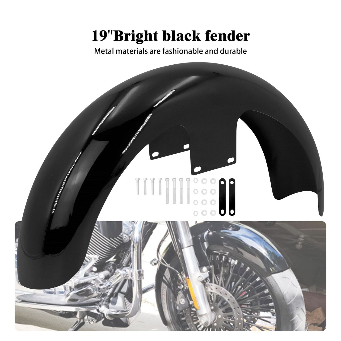 ya 7 6.10.2 Gloss Black 120/19 Wrap Front Fender for Harley Touring Road Electra Glide 96-23