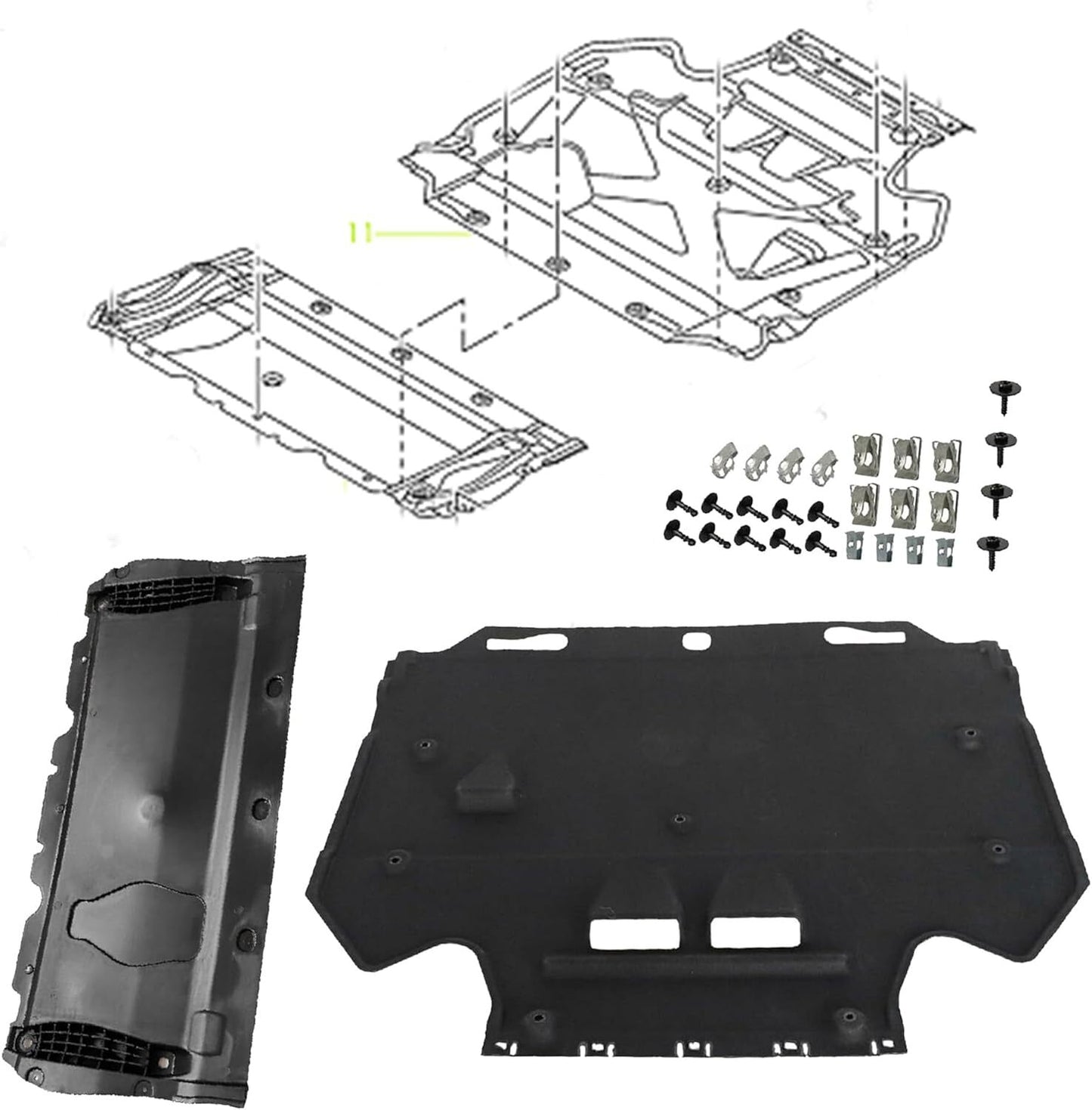 ya 5 8.7 for Audi A6 (4G/C7) A7 (4G) 2011-18 Radiator Support Cover+Splash Guards+Clips