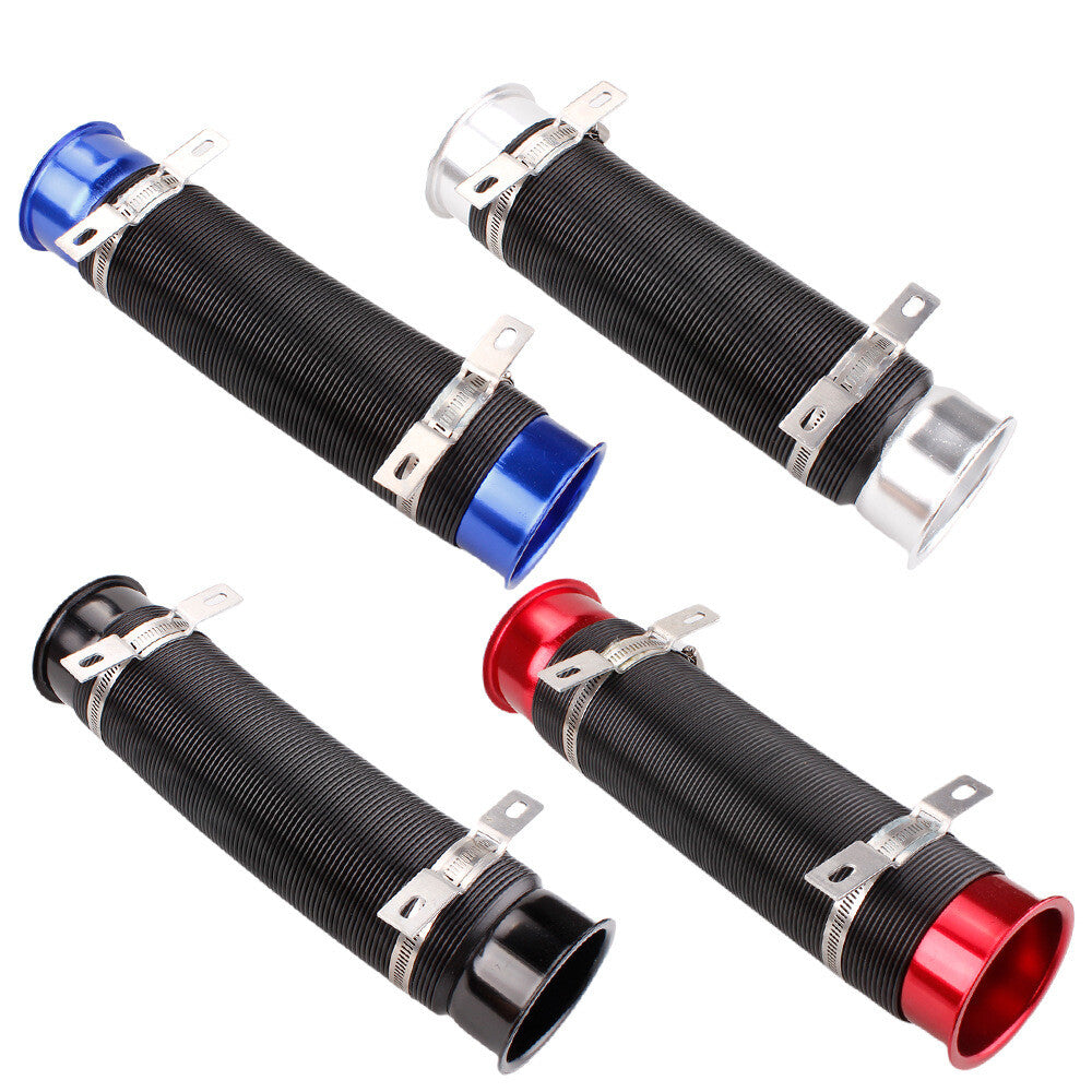 ya 5 8.7 Inch 76mm Flexible Car Cold Air Intake Hose Filter Tube Telescopic Tube Silver