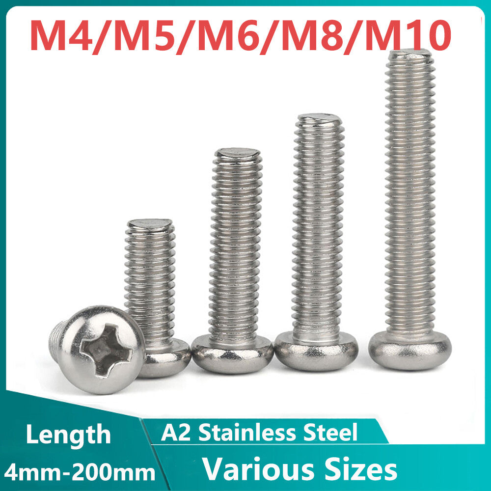 M4-M10 M6 M8 Pozi Pan Head Machine Screws Phillips Small Bolt A2 Stainless Steel