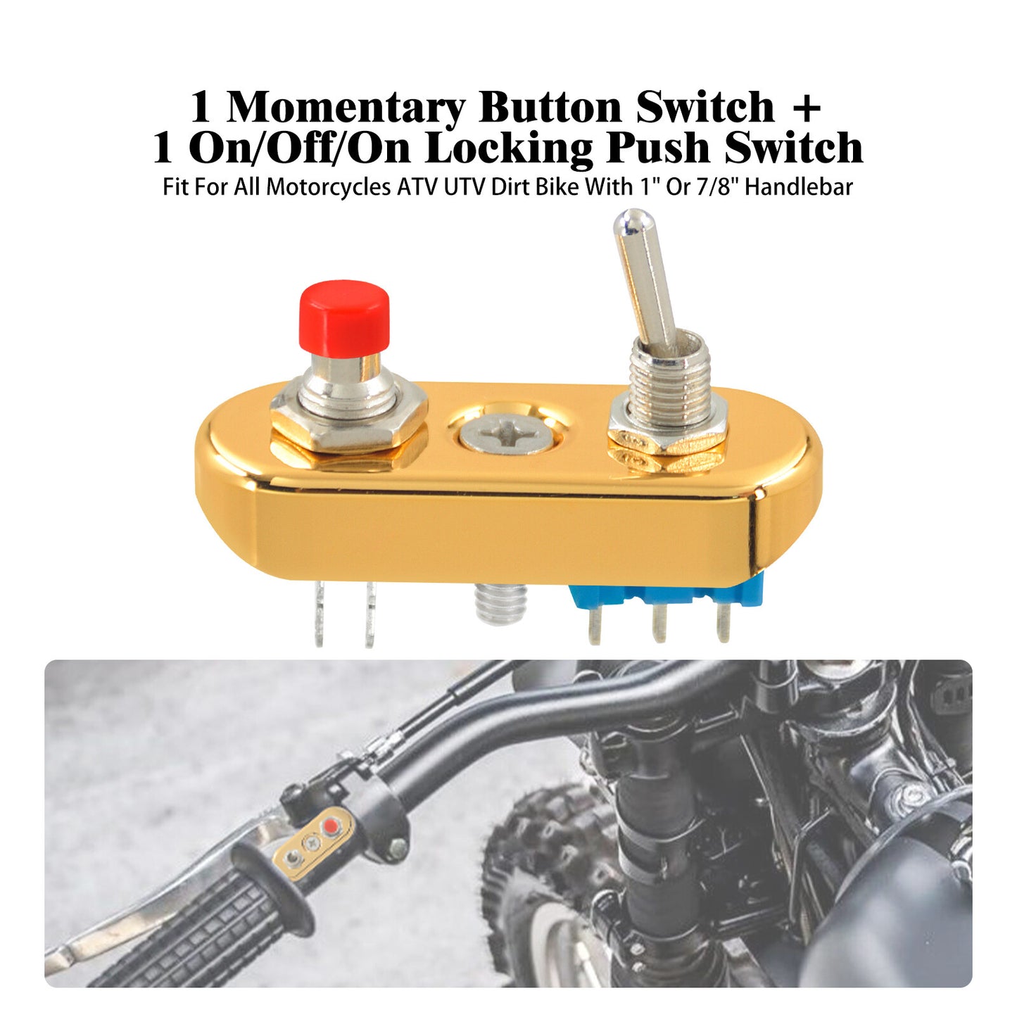 ya 1 7.4 Gold Control Button Toggle Push Switch ON/OFF/ON For Universal 1 7/8 Handlebar