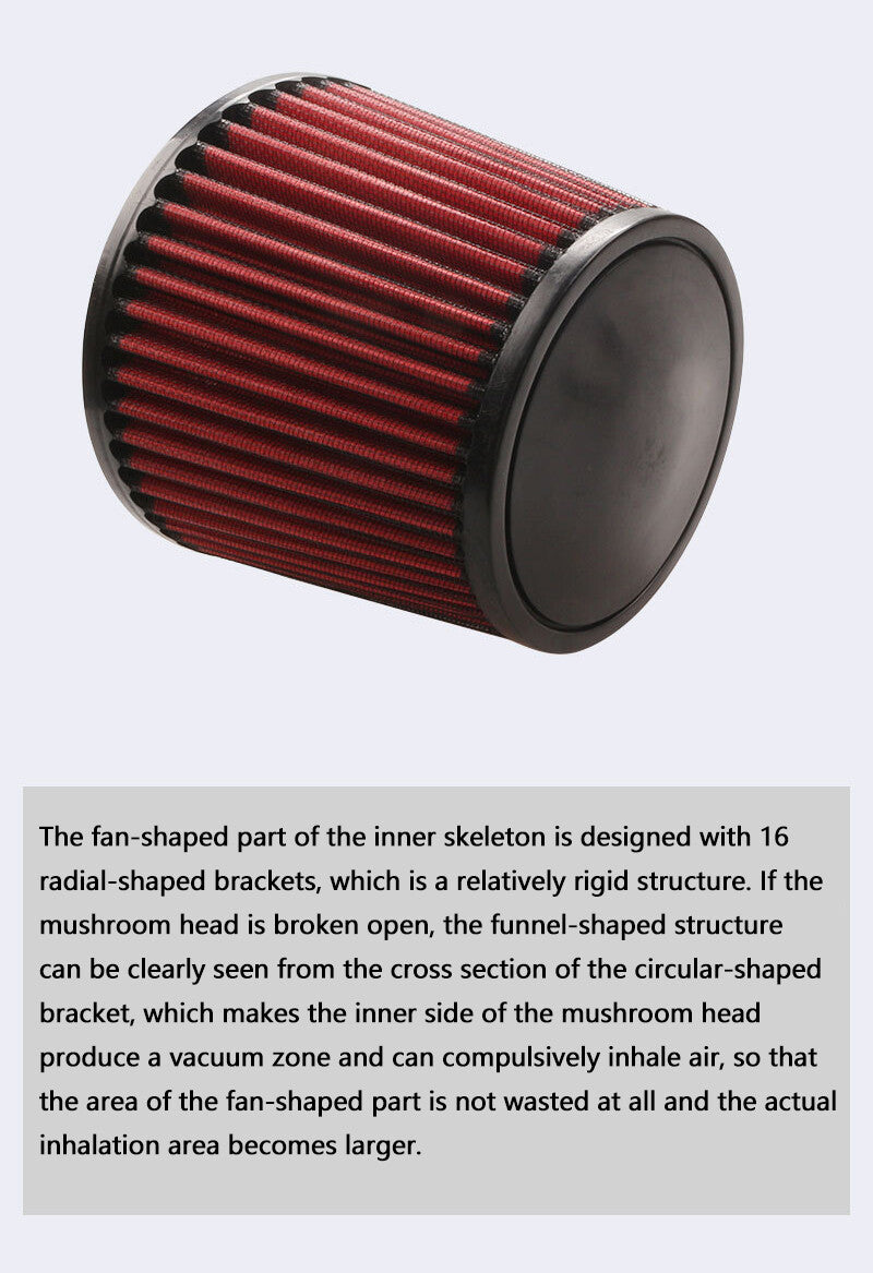 ya 1 8.5.4 76mm 3 High Flow Round Cone Enclosed Cold Air Filter Cleaner