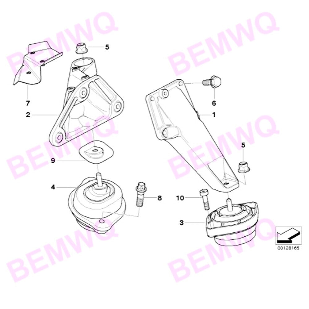 ya 11 10.28 Engine motor mounting kit for front-mounted 2Lh Rh models suitable for 2004
