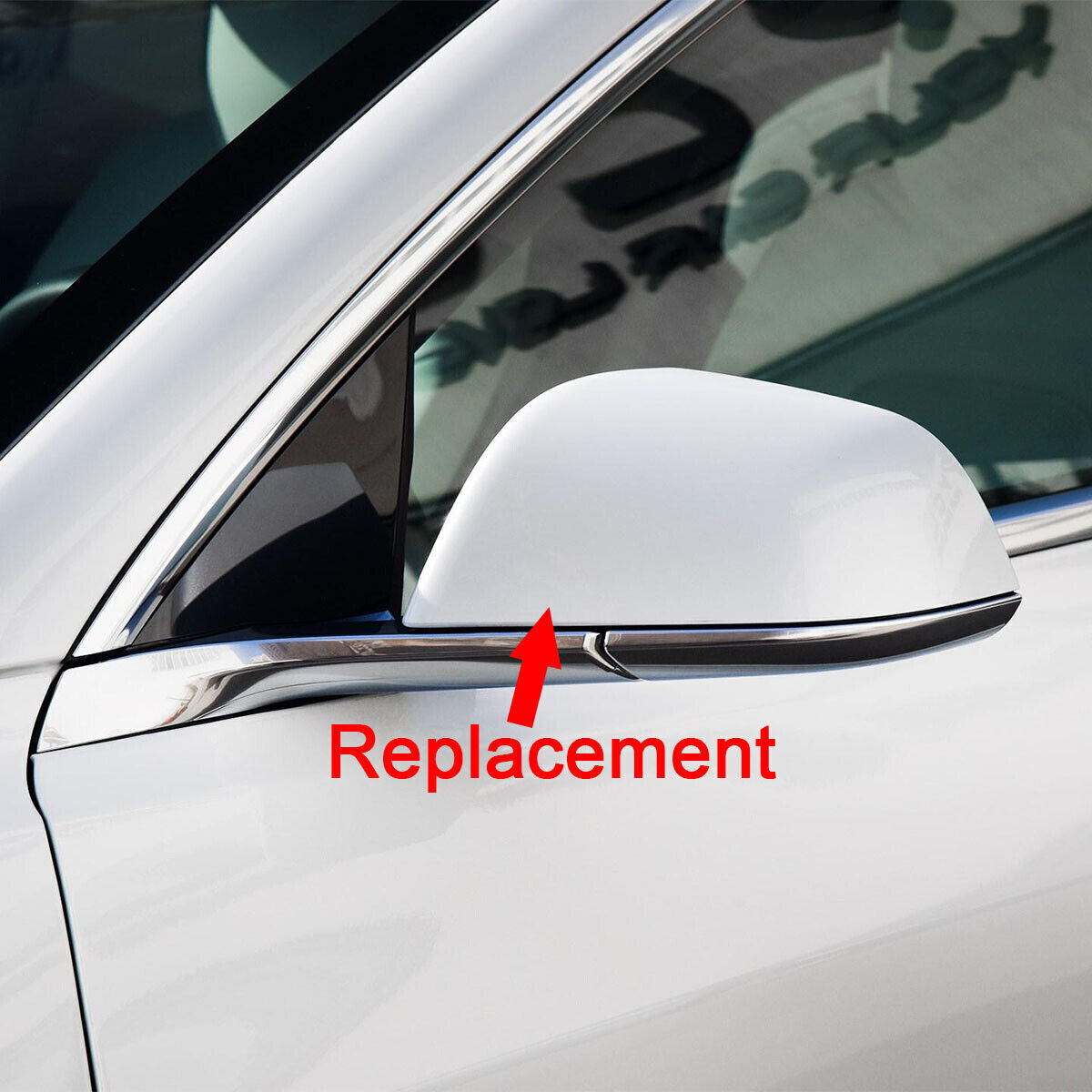 ya 1 8.5.3 Pair of Door Mirror White Protective Covers Skull Caps Fits 2017 - 2019 for Model 3