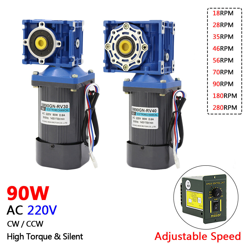 AC 220V 90W Worm Gear Reducer Gearbox Motor Gearmotor 18RPM - 280RPM NMRV30 RV40