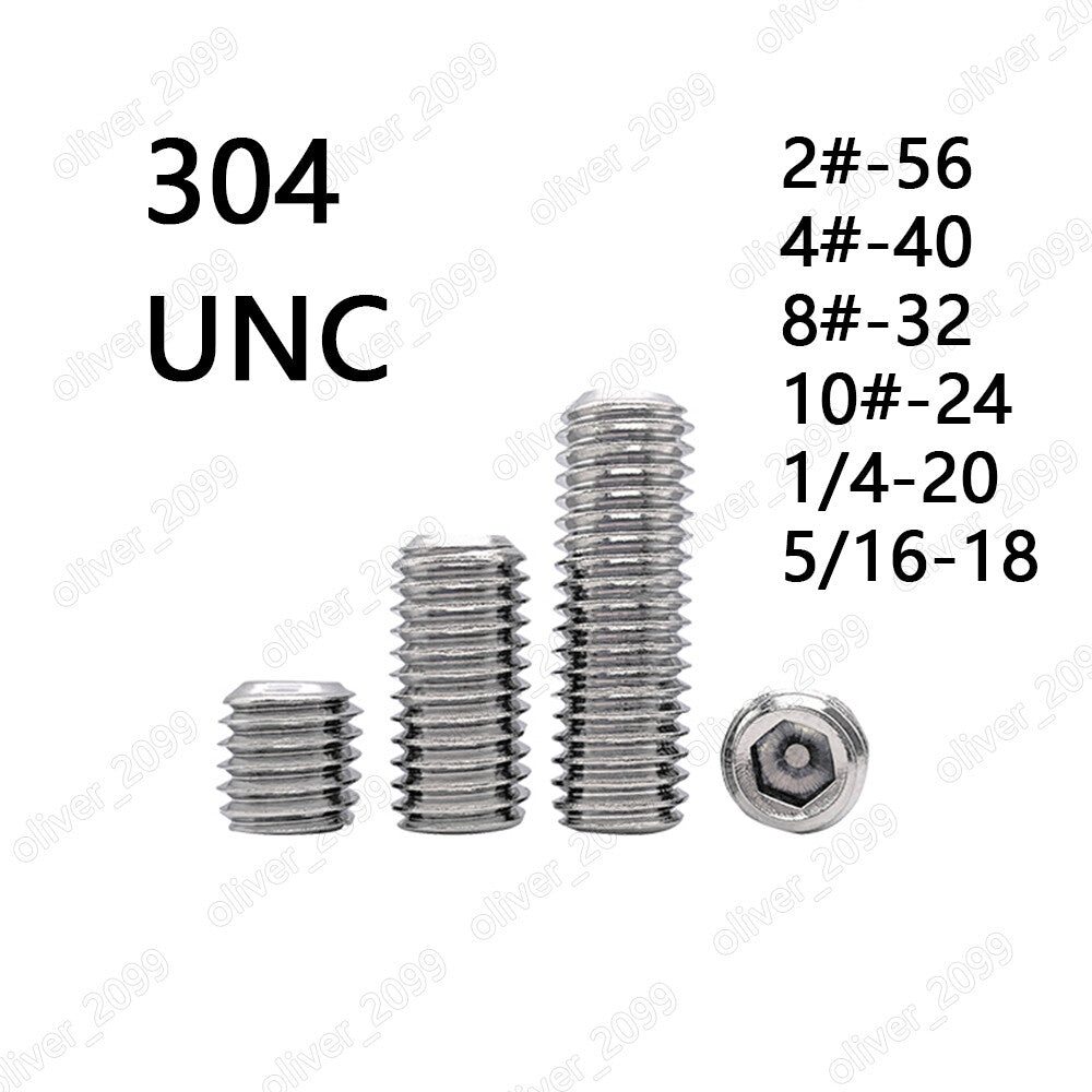 304 Stainless Steel Hex Socket Set Screws Flat Point Grub Screw 2# 4# 8# 10# 1/4