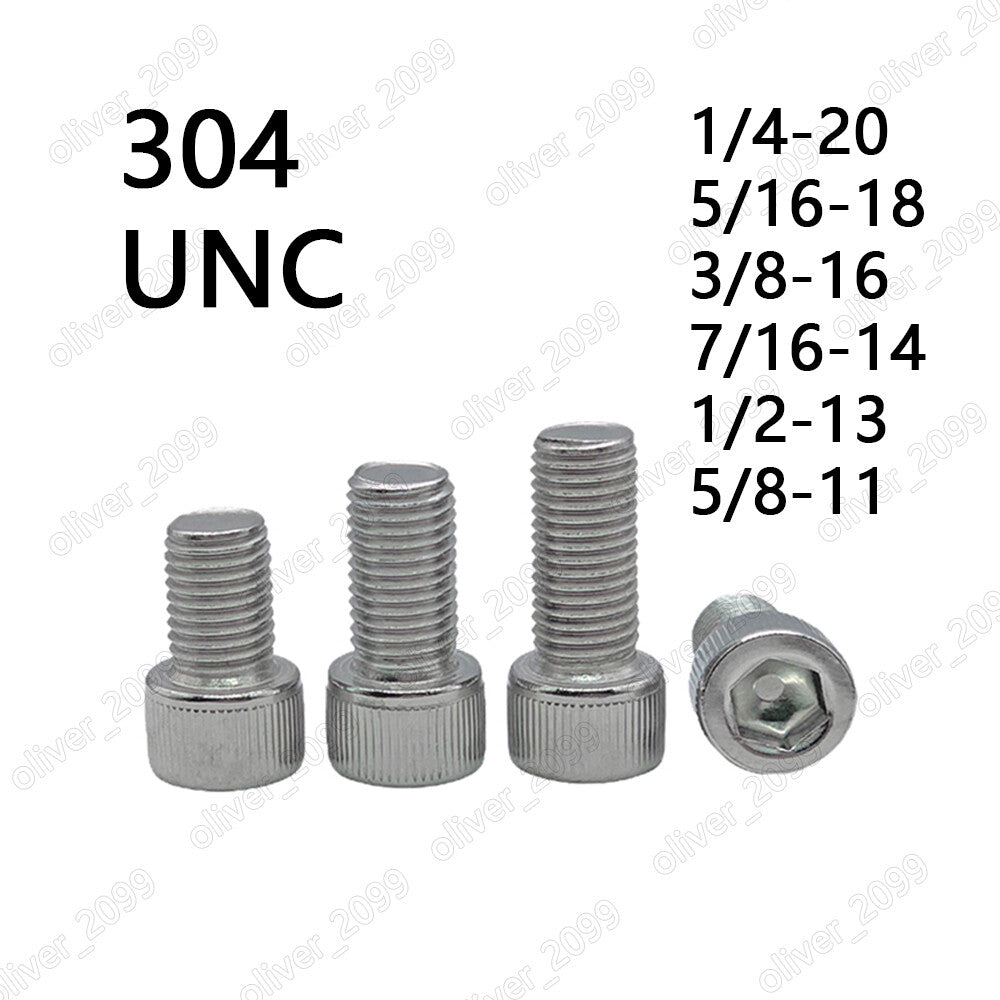 304 Stainless Steel Hex Socket Bolts Cap Head Screws 1/4 5/16 3/8 7/16 1/2 5/8