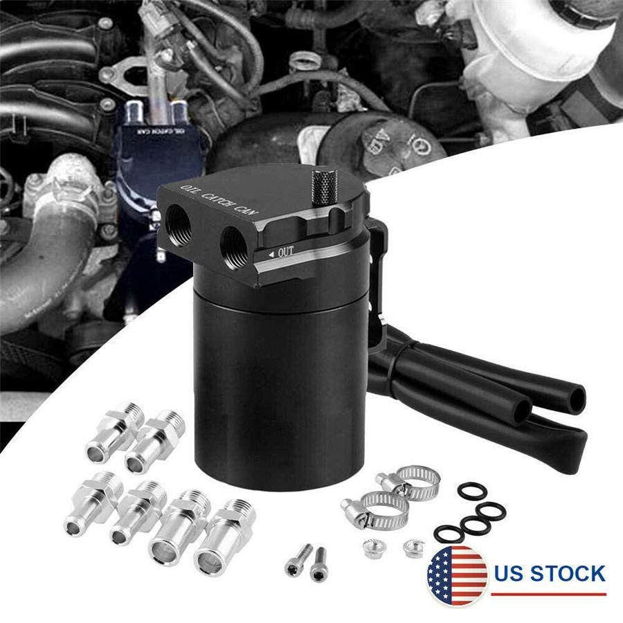ya 27 6.21 Black Aluminum Alloy Car 300ml Oil Catch Can Kit Reservoir Tank Breather Baffled