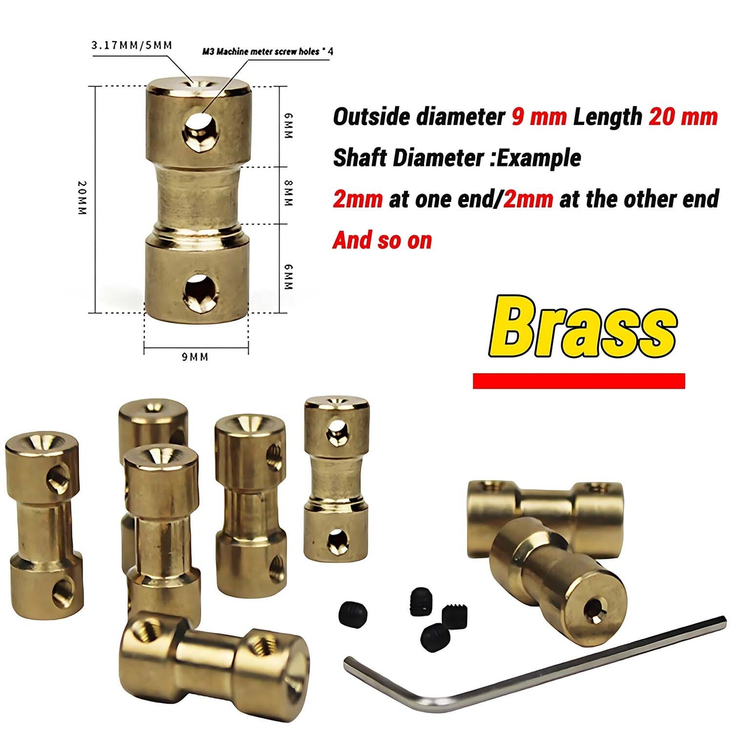 Brass Flexible Shaft Coupler Rigid Coupling Motor Connector CNC for RC Car Boat
