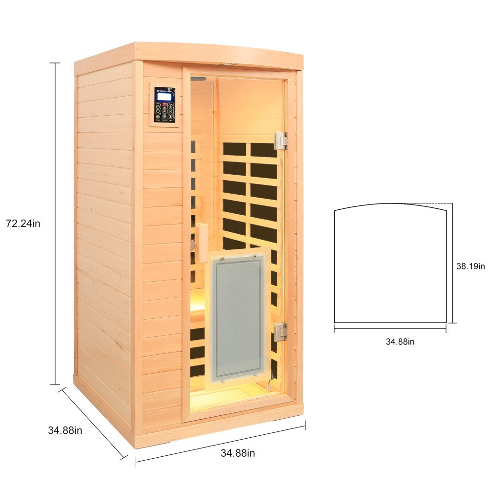 ya 28 One Person Hemlock Sauna Room,Low EMF Far-Infrared with Front Door Heating Panel