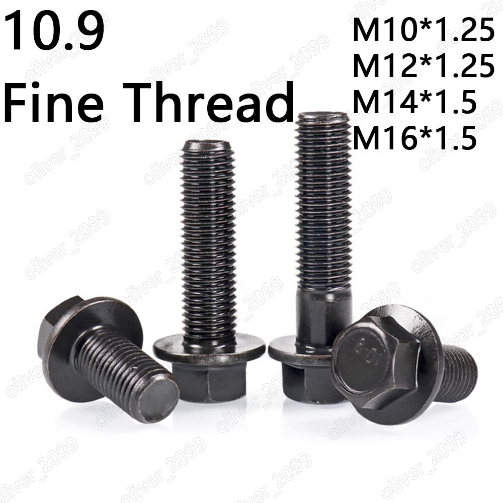 Black 10.9 Steel Fine Thread Hexagon Flange Head Bolts Screws M10 M12 M14 M16