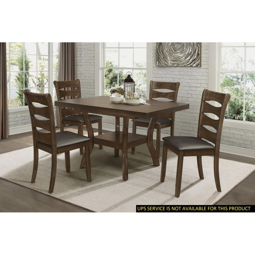 ya 28 Transitional Dining Set 5pc - Brown Wood Table (Self-Storing Leaf)+4 Side Chairs