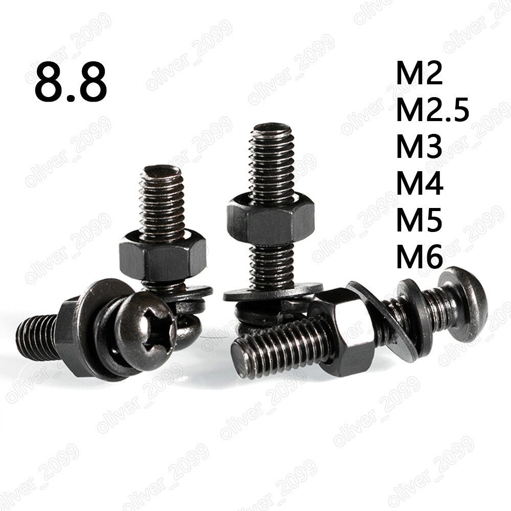 8.8 Steel Phillips Pan Head Screws With Hex Nuts Flat Washer Spring Washer M2-M6