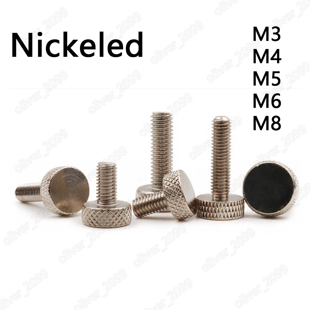 Nickeled Steel Knurled Thumb Screws Round Large Flat Head M3 M4 M5 M6 M8