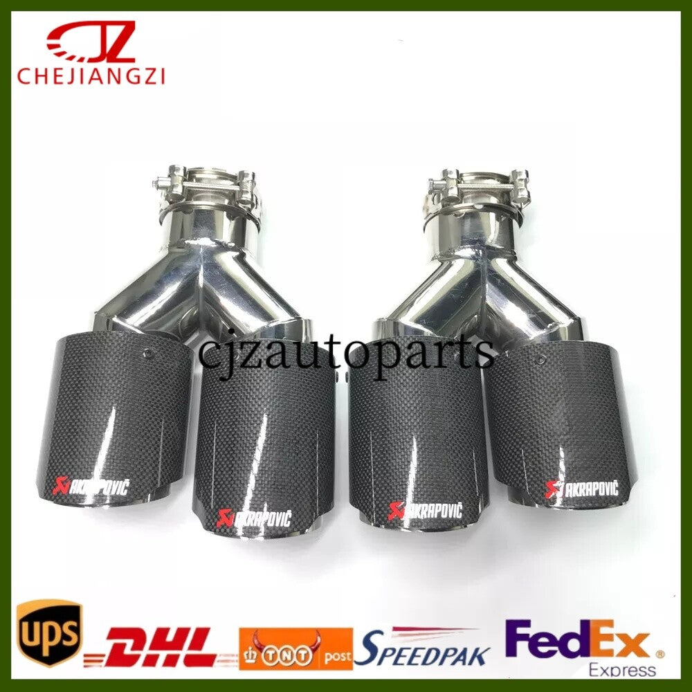 ya 4 6.17.2 2pcs Akrapovic Glossy Carbon Fiber Tip Dual Muffler OD:76 89 101 114MM