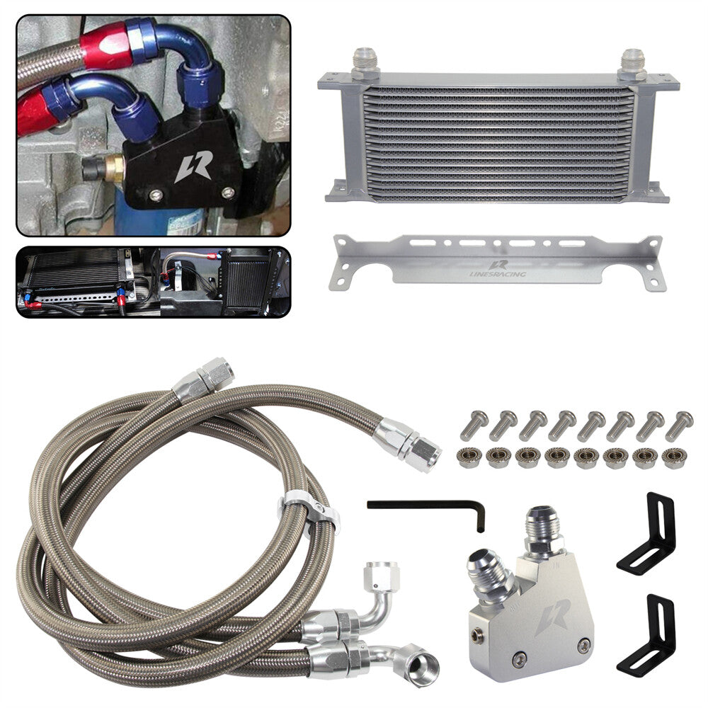 ya 5 6.15 16 Row Engine Oil Cooler Kit For LS1 LS2 LS3 LS6 LS7 4.8L 6.0L 6.2L GM CK Silver