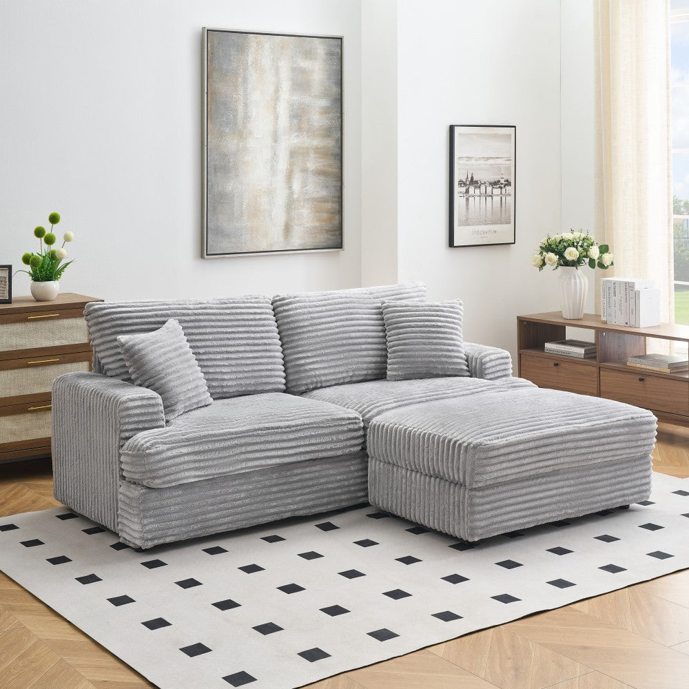 ya 28 For Living Room 88.58 Inch Grey Corduroy Sofa - Single Storage Leg, 4 Pillows