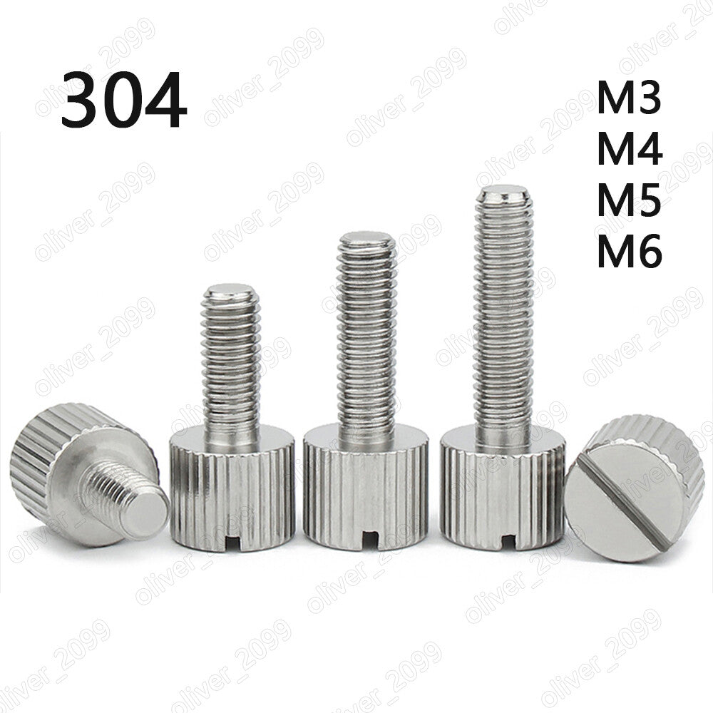 304 Stainless Steel Slotted Thumb Screws Knurled Flat Head M3 M4 M5 M6