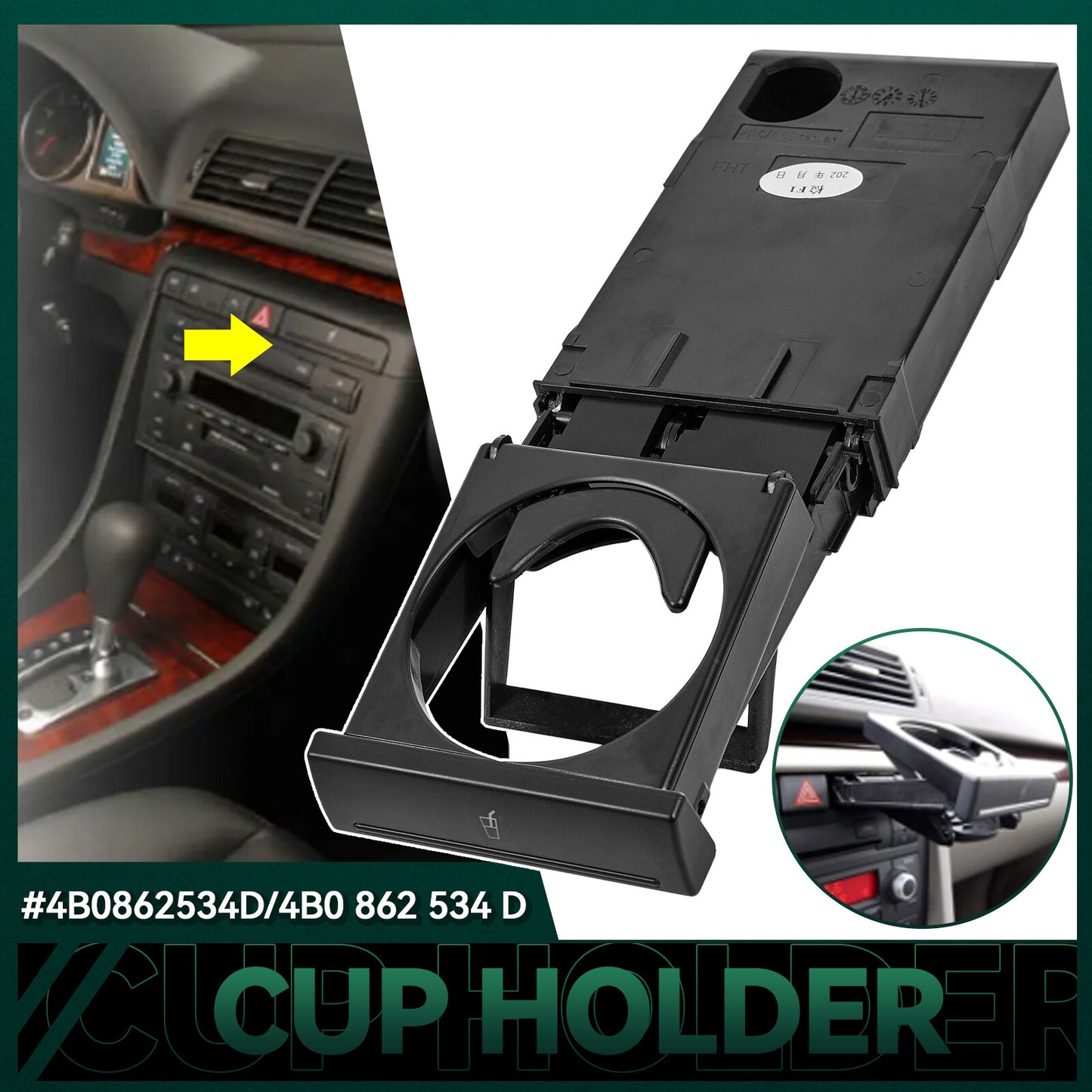 ya 4 6.21 Stretch Folding Cup Holder Drink Stand for Audi A6 C5 98-05 A4 98-02 4B0862534D