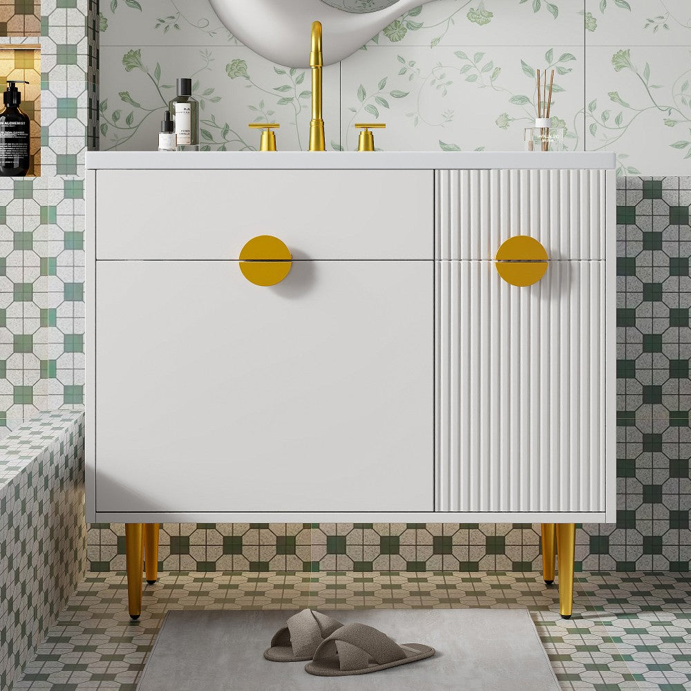 ya 28 36 Bathroom Vanity White with Resin Basin - Modern Storage Cabinet,Soft-Closing